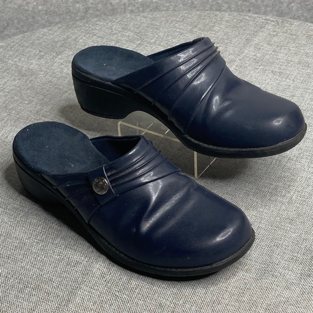 Croft & Barrow Womens Sz 7M Navy Blue Clogs Mules Comfort Shoes